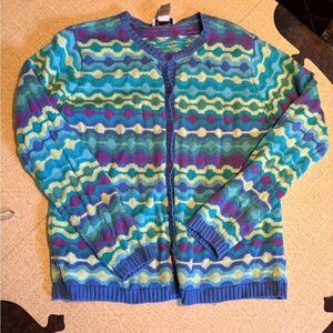 Vintage Talbots Blue and Green Patterned Women’s Cardigan